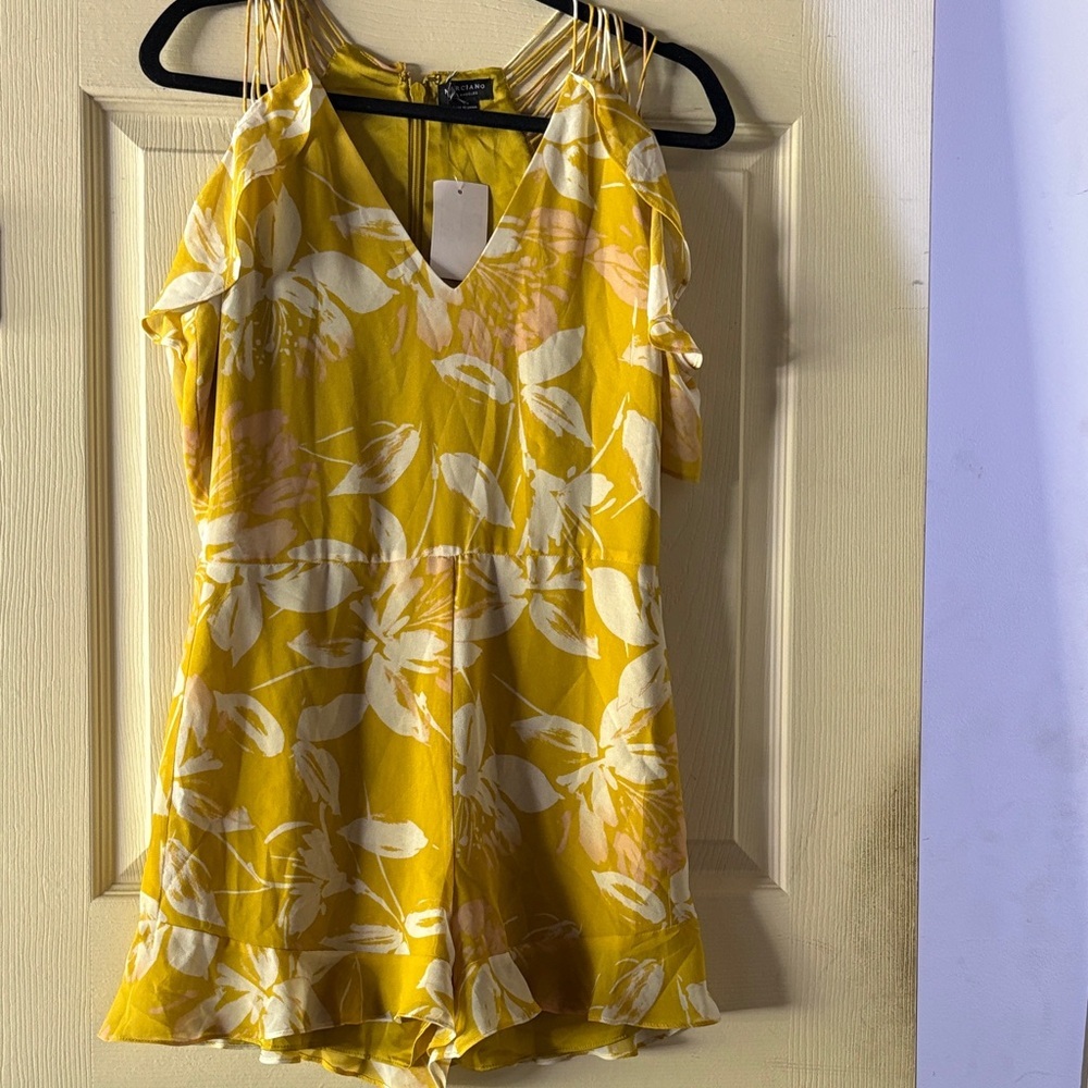 Marciano Mustard and White Floral Short Romper